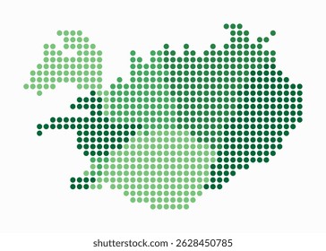 Iceland dotted map. Digital style map of the country on white background. Iceland shape with circle dots. Colored dots style. Large size circles. Vibrant vector illustration.