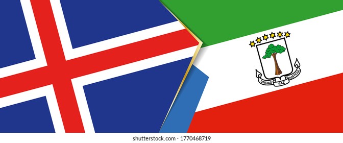 Iceland and Equatorial Guinea flags, two vector flags symbol of relationship or confrontation.