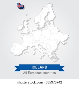 Iceland. Europe administrative map.