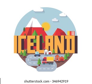 Iceland in europe is a beautiful country to visit. vintage vector illustration.