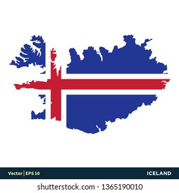 Iceland - Europe Countries Map and Flag Vector Icon Template Illustration Design. Vector EPS 10.