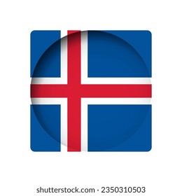 Iceland flag - behind the cut circle paper hole with inner shadow.