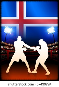 Iceland Flag with Boxer on Stadium Background Original Illustration