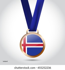 Iceland Flag in Bronze Medal. Vector Illustration. RIO Olympic Game Bronze Medal. Vector Illustration