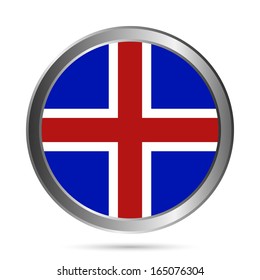 Iceland flag button on a white background. Vector illustration.