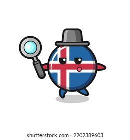 iceland flag cartoon character searching with a magnifying glass , cute design