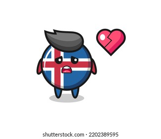 iceland flag cartoon illustration is broken heart , cute design