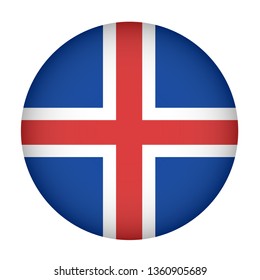 Iceland flag in circle shape. Isolated button of icelandic banner. Flat style, vector illustration. Horizontal orientation.
