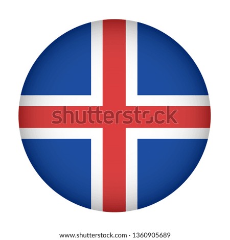 Iceland flag in circle shape. Isolated button of icelandic banner. Flat style, vector illustration. Horizontal orientation.