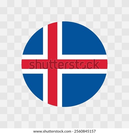 Iceland flag - circle vector flag isolated on checkerboard transparent background