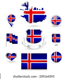 Iceland Flag Collection. Vector icon set.