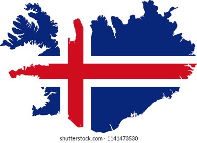 Iceland Flag Country Map Shaped Illustration 