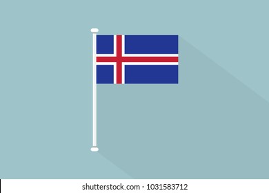 Iceland flag with flagpole,vector illustration