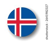 Iceland flag - flat vector circle icon or badge with dropped shadow.