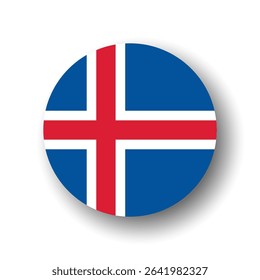 Iceland flag - flat vector circle icon or badge with dropped shadow.