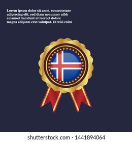 Iceland flag frame. Iceland flag gold emblem with ribbon