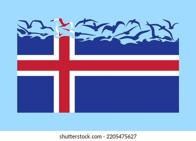 Iceland flag with freedom concept, independent country idea, Iceland flag transforming into flying birds vector, sovereignty metaphor, flat design