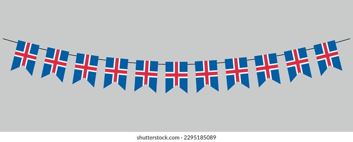 Mariscos de la bandera islandesa, cantantes en una cuerda para fiesta, carnaval, festival, celebración, Día Nacional de Islandia, arañazos decorativos, ilustración vectorial