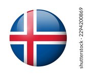 Iceland flag - glossy circle badge. Vector icon.