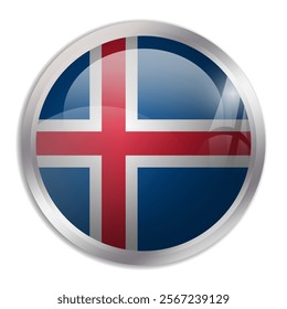 Iceland flag - glossy circle button displays a colorful flag representing a country cultural identity and heritage. The essence of national pride and unity.