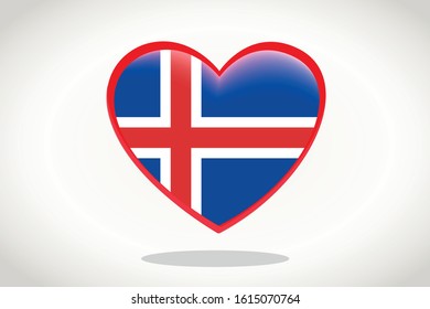 Iceland Flag in Heart Shape. Heart 3d Flag of Iceland, Iceland flag template design.