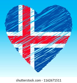 Iceland flag, Heart shape, grunge style.