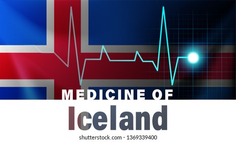 Iceland flag and heartbeat line illustration. Medicine of Iceland with country name
