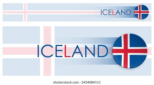 Island Flagge horizontales Web-Banner im modernen Neomorphismus-Stil. Webseite Isländische Land Kopfzeile Schaltfläche für mobile Anwendung oder Internet-Site. Vektor