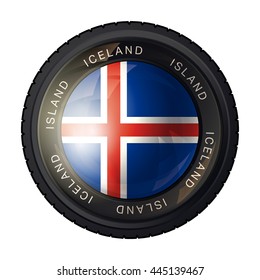 Iceland flag icon. Flag of Iceland in a camera lens on white background. Vector illustration.