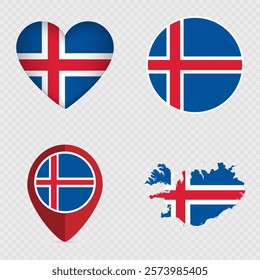 Iceland Flag Icons Pack. Vector illustration.