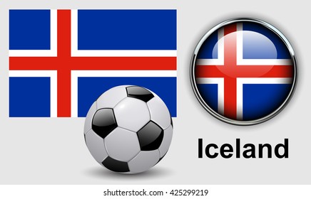 Iceland flag icons with soccer ball, vector design.
