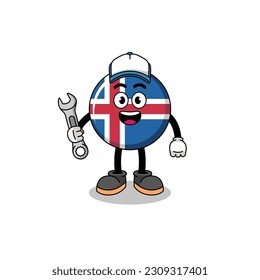 iceland flag illustration cartoon as a mechanic , character design