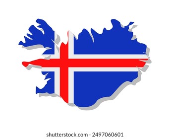 Iceland - Flag inscribed in the contour of the country. Vector illustration.