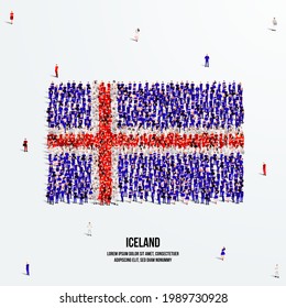 Iceland Flag. A large group of people form to create the shape of the Iceland flag. Vector Illustration.