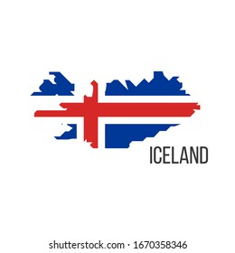 Iceland flag map. The flag of the country in the form of borders. Stock vector illustration isolated on white background.