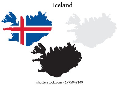 Iceland flag and map shape black and gray color. EPS.file.