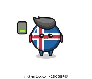 iceland flag mascot character doing a tired gesture , cute design