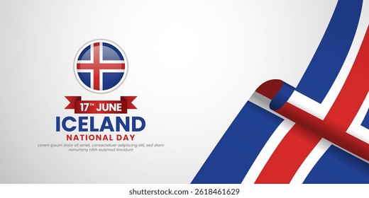 Iceland flag for national independence day banner background with blank space area