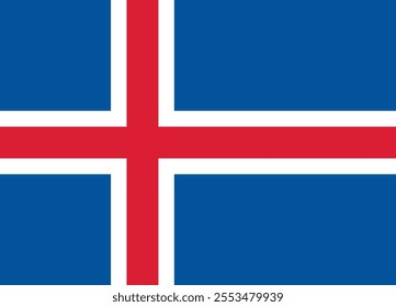 Iceland flag in official colors, dimensions and aspect ratio. Vector flag symbolizing national pride, identity, heritage, patriotism and authority