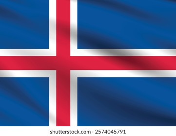 Iceland flag official colors and proportion digital vector illustration. Pleated flag.