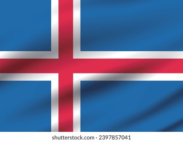 Iceland flag. The official ratio. The wavy flag. Standard size. Standard color. Flag icon. 3d illustration. Computer illustration. Digital illustration. Vector illustration.
