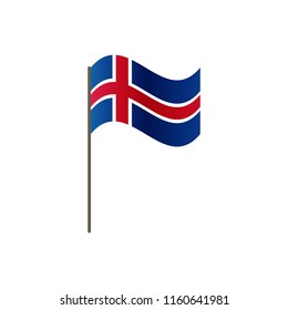 Iceland flag on the flagpole. Official colors and proportion correctly. Waving of Iceland flag on flagpole, vector illustration isolate
