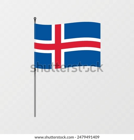 Iceland flag on flagpole. Vector illustration.