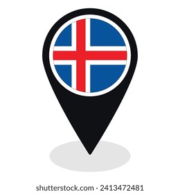 Iceland flag on map pinpoint icon isolated. Flag of Iceland