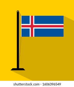 iceland flag on pole, isolated on yellow background