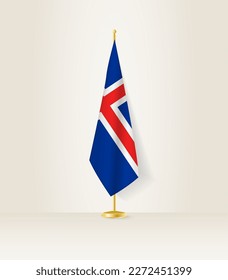 Iceland flag on a flag stand. Vector illustration.
