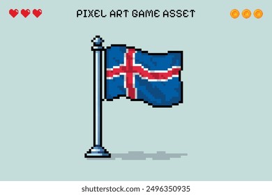 Island Flagge Pixel Kunst Retro-Videospiel 2d Asset Illustration isoliert vektoriell skandinavisch Europa Land Nation viking nordisch