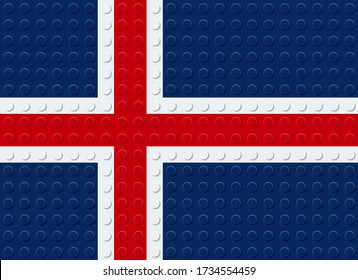 Iceland Flag from plastic building bricks blocks toy. Vector illustration.