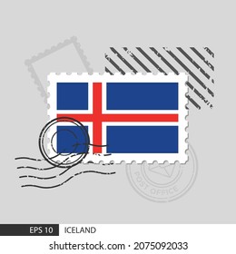 Iceland flag postage stamp. Isolated vector illustration on grey post stamp background and specify is vector eps10.