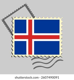 Iceland flag postage stamp. Isolated vector illustration on grey post stamp background